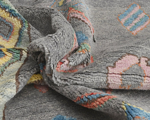 13 Feet Moroccan Gray Hand Woven Wool Runner Rug